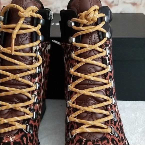 COACH Loren Leather-Trimmed Leopard-Print Tweed Hiking Boots - Picture 5 of 8